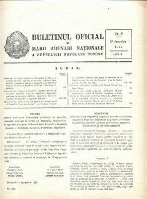 Buletinul Oficial al Marii Adunari Nationale a R.P.R. nr.37/1956 foto