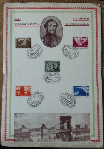 Suvenir filatelic, grof Szecheny Istvan, Ungaria, 1941 Suvenir filatelic, grof Szecheny Istvan, Ungaria, 1941