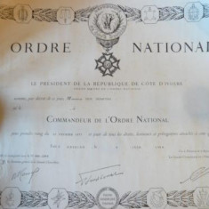 BREVET DE COMANDOR AL ''ORDINULUI NATIONAL'' COTE D'IVOIRE