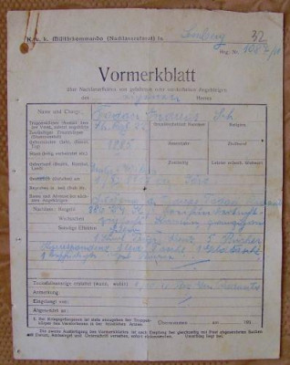 Document militar austriac , Bucovina , 1917 foto