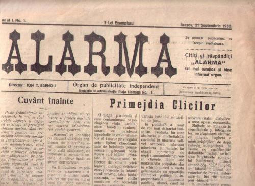 * Ziarul ALARMA 1930 - Brasov. nr.1