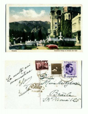 CP107 -11-Sinaia -Castelul Peles cu terasa din fata -tipar 1936 foto