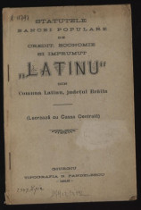 Statutele Bancei Populare , com. Latinu , jud. Braila , 1912 foto
