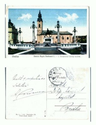 CP107-14 -Oradea -Statuia Regele Ferdinand I -tipar 1929 foto