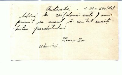 Doc.110 -Chitanta de mana pt. curatit parchetul -1931 foto