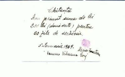 Doc.93 -Chitanta pt. 20 zile de serviciu -1939 +Amprenta foto