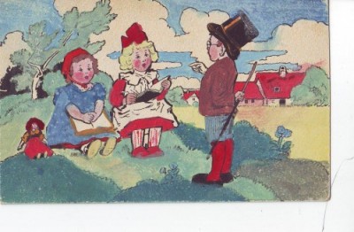 2951 Caricatura Profesorul cu elevii cca 1925 necirculat foto