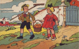 2952 Caricatura Copii cu cos mere cca 1925 necirculat