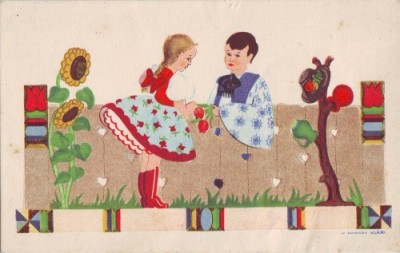 2960 Caricatura Baiat Oferind flori necirculat cca 1945 foto
