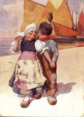 2971 Copii Olandezi in port circulat 1909 Caricatura foto