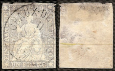 1854-1862 Elvetia 1 FRANC GRI LILA uzat -cota Yvert 5500 euro foto
