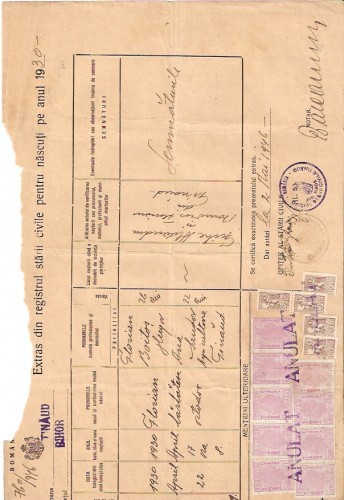 A45 Act stare civila timbre Mihai Tinaud Bihor Acte 1946 A45 Act stare civila timbre Mihai Tinaud Bihor Acte 1946