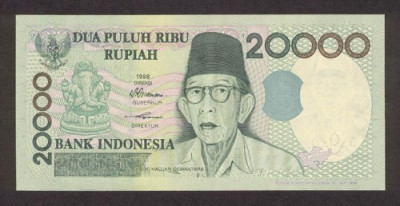 INDONEZIA █ bancnota █ 20000 Rupiah █ 1998 █ P-138a █ UNC █ necirculata foto