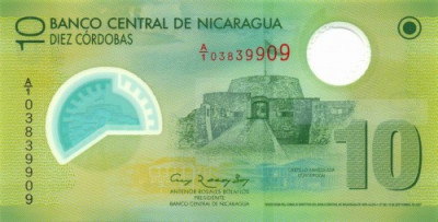 NICARAGUA █ bancnota █ 10 Cordobas █ 2007 █ P-201a █ POLYMER █ UNC █ necirculata foto