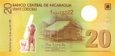 NICARAGUA █ bancnota █ 20 Cordobas █ 2007 █ P-202a █ POLYMER █ UNC █ necirculata foto