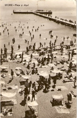 R3879 RPR Eforie, Plaja si digul, circulat 1962 foto