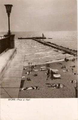 R3892 RPR Eforie, plaja si digul, circulat 1961 foto