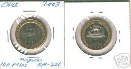 bnk mnd Chile 100 pesos 2003 unc , personalitati , bimetal bnk mnd Chile 100 pesos 2003 unc , personalitati , bimetal