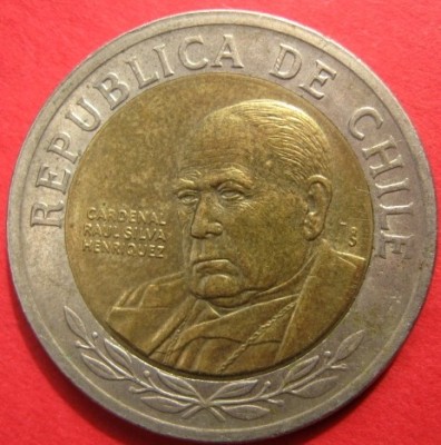 bnk mnd Chile 500 pesos 2001 unc , personalitati , bimetal foto