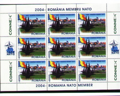 Romania membra NATO, pliant cu coala mica, 2004 foto