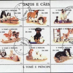 S.TOME E PRINCIPE 1995 - CAINI SI PISICI DE RASA, bloc de 9 stampilat AF17