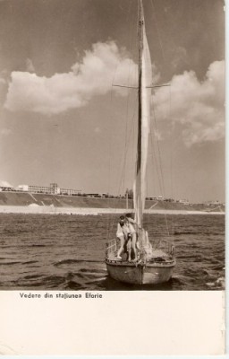 R3910 RPR Eforie, statiunea, barca pe apa, circulat 1964 foto