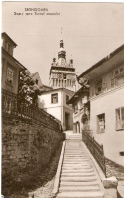 R5280 SIGHISOARA Scara spre Turnul ceasului CIRCULAT 1962 foto