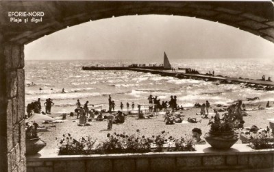 RL3952 RPR Eforie Nord, plaja si digul, circulat 1963 foto