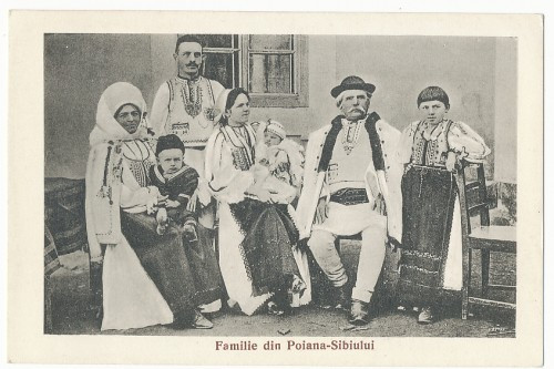 1925 ROMANIA Ilustrata port popular familie din Poiana Sibiului judetul Sibiu