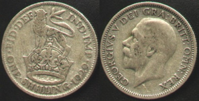 Anglia ONE SHILLING 1929 argint regele George V. foto