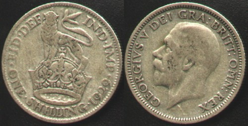 Anglia ONE SHILLING 1929 argint regele George V.