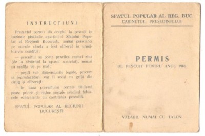 PERMIS DE PESCUIT PT. ANUL 1965 foto