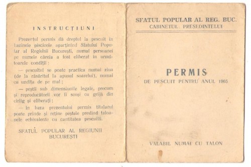 PERMIS DE PESCUIT PT. ANUL 1965 PERMIS DE PESCUIT PT. ANUL 1965