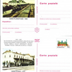 Gari Ploiesti si Pitesti, set carti postale, necirculate 1997,