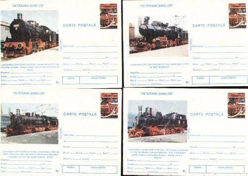 locomotive, set de 4 carti postale necirculate