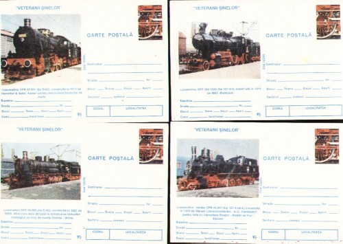 locomotive, set de 4 carti postale necirculate