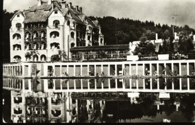 PR, CP,RsR, ocna Sibiului pavilion bai,alb negru,C. 1969 foto