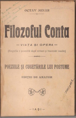 O.Minar / Viata si opera filozofului Conta (editie interbelica) foto