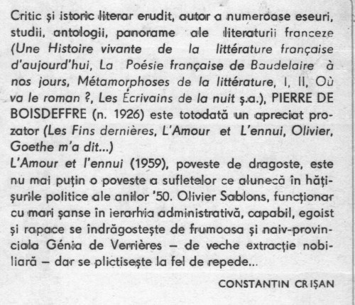 Pierre de Boisdeffre - Dragostea si plictisul Pierre de Boisdeffre - Dragostea si plictisul