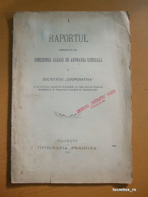 Raportul Societatii COOPERATIVA, Ploesti 1903 foto