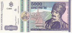 Bancnota 5000 lei Romania 1992 UNC foto