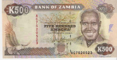 Bancnota 500 kwacha Zambia UNC necirculata foto