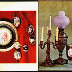 Lot 2 bucati ilustrate postale obiecte portelan pictat+serviciu cafea Viena MNI Cj