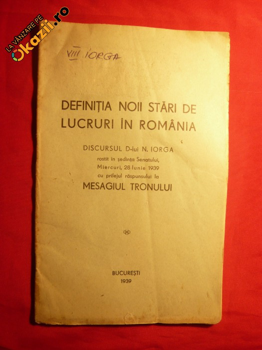 N.IORGA - RASPUNS LA MESAJUL TRONULUI - ed. 1939