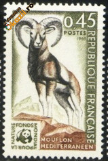 Franta 1969 - ANIMALE SALBATICE - MOUFLON, timbru nestampilat B9 foto