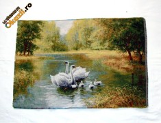 Tapiserie ( goblen ) Superb peisaj cu lebede in natura foto
