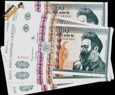 Romania s.cont 10 buc bancnote 500 lei 1992 Brancusi UNC foto
