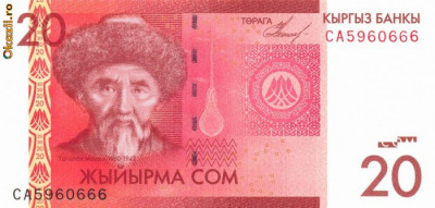 KYRGYZSTAN █ bancnota █ 20 Som █ 2009 █ P-24a █ UNC █ necirculata foto