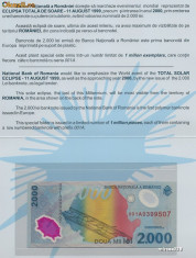 Bancnota 2000 lei Romania 1999 cu eclipsa UNC necirculata foto