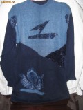 Pulover dama marime mare, Albastru, Maro, XXXL